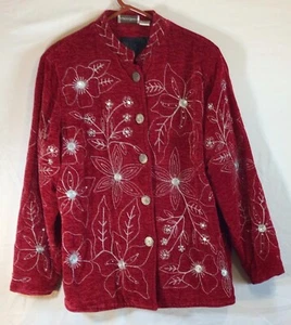 draper and damon’s Mujer Chaqueta Roja Talla XL Lentejuelas Embellecido Floral Viaje - Imagen 1 de 11