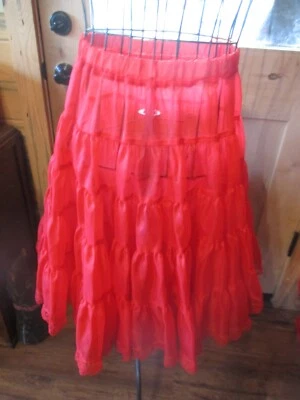 Vintage DORIS SILK-E MAGIC Red TIERED RUFFLED Square Dance SLIP SKIRT - 1980's - Image 1 of 4
