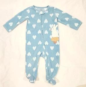 New Carters Baby Girls Blue Heart Bunny Fleece Sleeper - 9 Months - NWOT - Picture 1 of 2
