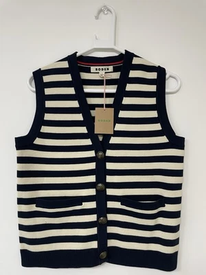 Women's Boden Holly Striped Waistcoat Warm Navy Ivory Size Small 100% Cotton - Image 1 of 4