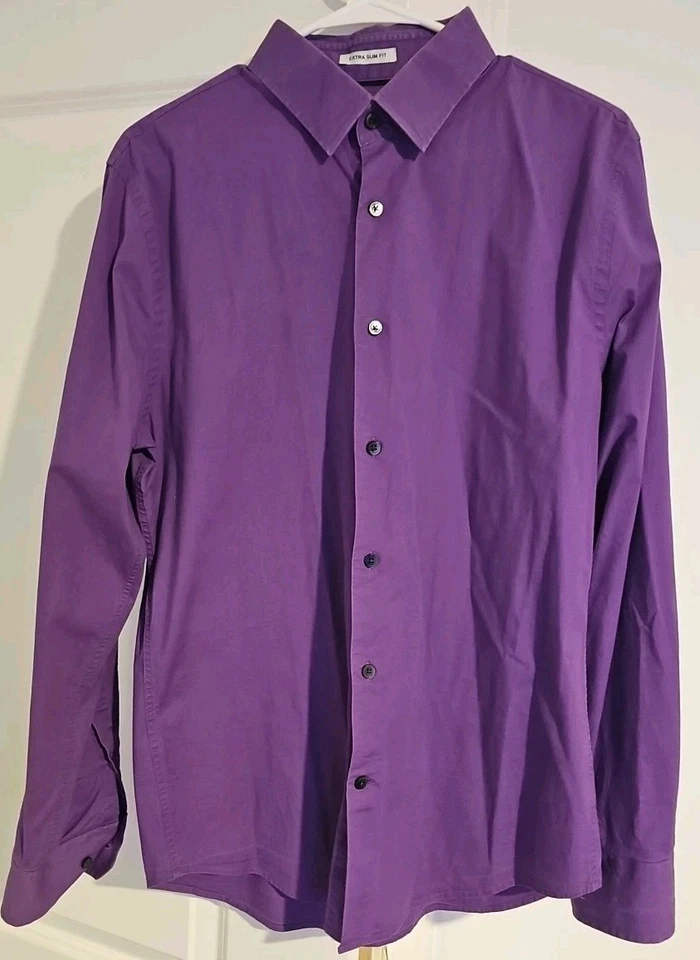 Express Men's Extra Slim Dark Purple Solid Button Down Shirt Size Large - Image 1 of 3
