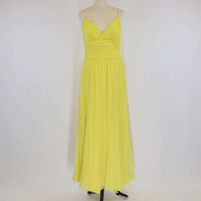 Maxi Vestido Ralph Lauren Amarillo Seda Plisado Bandeaux Corpiño Correa Foto 1 de 4