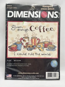 Dimensions "Enough Coffee" Stamped Cross Stitch Kit Size 7" x 5" 2005 New Sealed - Picture 1 of 3