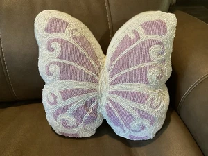 Lovely Glass Beaded Butterfly Pillow Lavender & White Beads MINT CONDITION!! - Picture 1 of 3