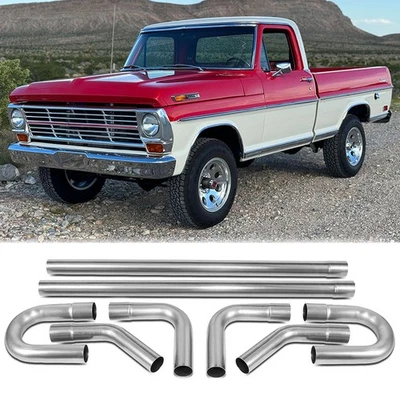 Tubo de escape de mandril personalizado hágalo usted mismo curva recta OD de 2,5" para camioneta Ford F-100 8 piezas Foto 1 de 4