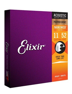 Corde per chitarra acustica Elixir 11-52 Nanoweb bronzo fosforoso 100% originali - Immagine 1 di 4