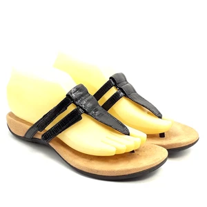 Vionic Elvia Womens Black Patent Snake Print Thong Dual Strap Sandals Size 7 - Picture 1 of 10