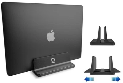Vertical Laptop Stand [Adjustable] Desktop Aluminum Compact Fit All Sizes Black - Image 1 of 4