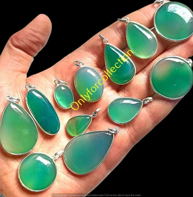 Green Onyx Gemstone 925 Sterling Silver Plated Pendant Lot Gemstone Jewelry Bulk - Image 1 of 3