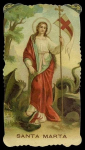 ST MARTHA & DRAGON Vintage 50er/60er Jahre HOLY CARD - Bild 1 von 2