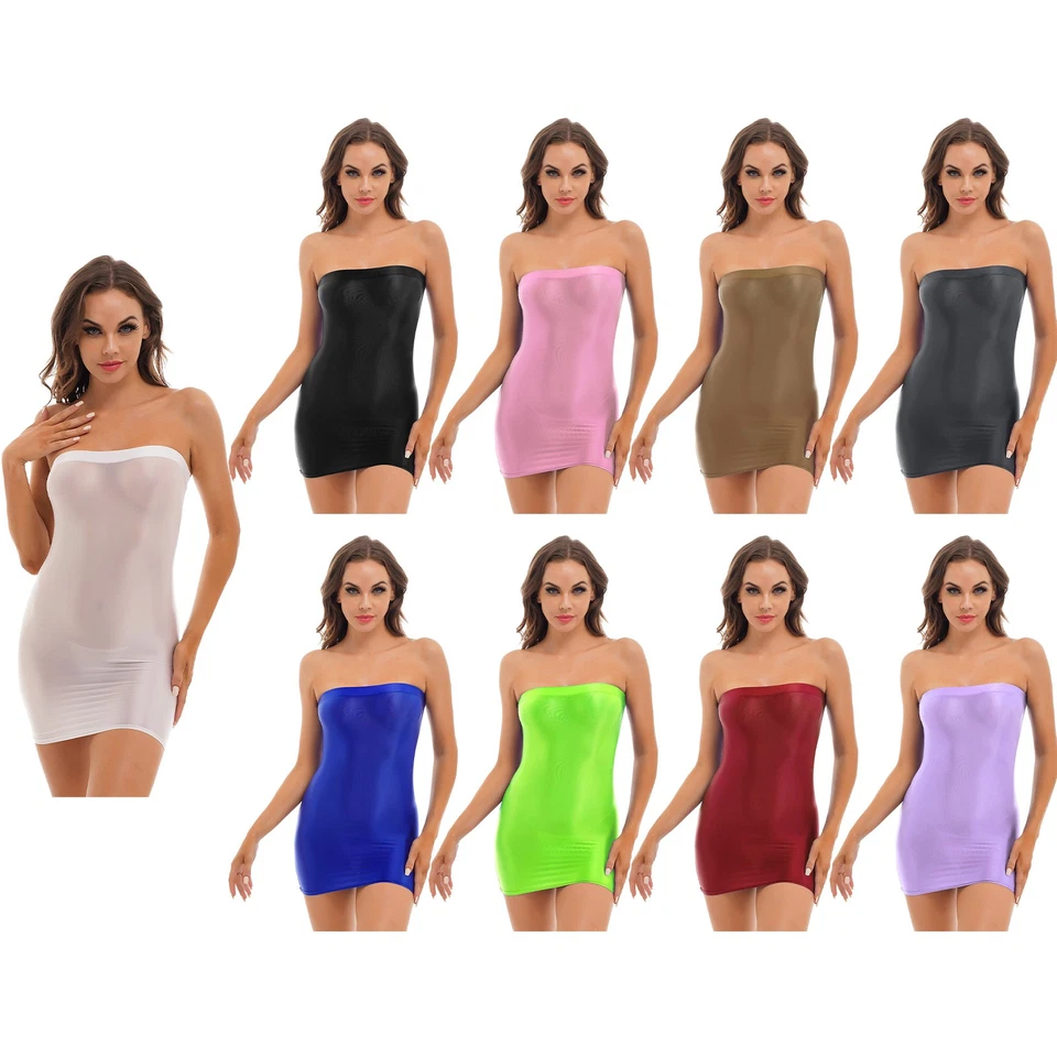 EUA~ Vestido Feminino Brilhante Transparente Sem Alças Tubo Elástico Bodycon Mini Vestido Clubwear - Imagem 1 de 1