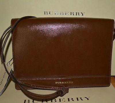 全新带标签 BURBERRY $995 男式专利皮革斜挎包信使钱包意大利 — 第 1/4 张图片