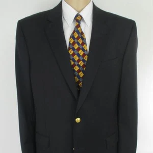 46 L Patrick James Navy Blue Black Wool 2Btn Mens Jacket Sport Coat Blazer Mint - Picture 1 of 8