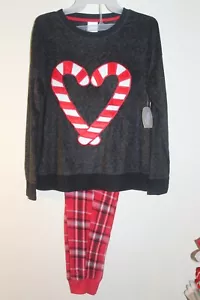 NEW Secret Treasures Christmas pajamas women's fleece red candy cane plaid - Picture 1 of 6