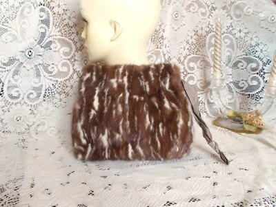 Vintage Two Tone Honey Brown & Cream Mink Fur Muff Handwarmer 10" - Image 1 of 4