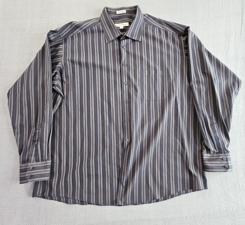 Pronto Uomo Non Iron Shirt Men's 3XLT Brown Stripes EUC Long Sleeve Button Up AN - Image 1 of 4