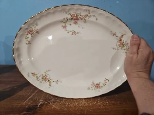 POPE GOSSER: JEAN, OVAL SERVING PLATTER, 13"x9.5", pink roses, "55", VTG - Picture 1 of 10