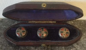 antique CASED SET of 3 SILVER STUDS RED & GREEN SCOTTISH AGATE scottish interest - Picture 1 of 8