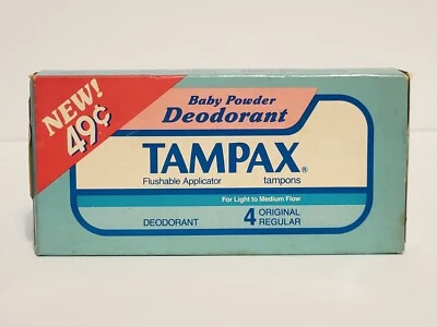 RARO Tampones Tampax NUEVO SELLADO DE COLECCIÓN 1989 Caja Película Prop 4 Ct. con Etiqueta de Precio Foto 1 de 4
