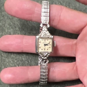 Vintage Elgin DeLuxe 10k Gold Filled Diamond Art Deco Watch - Speidel Band - Picture 1 of 13