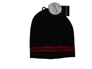SPYDER Black / Red REVERSIBLE Logo Winter Knit Beanie HAT Cap Mens One Size NEW - Picture 1 of 3