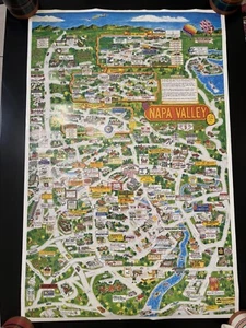 VINTAGE Napa Valley Cartoon Map llustrated 1987 Vineyards Winery Tour 24x36 - Picture 1 of 10