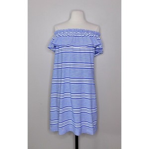 VINEYARD VINES Blue & White Yarn Dye Stripe Off Shoulder Knit Dress ~ Small 