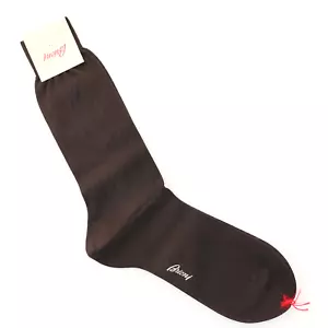 NUEVO CON ETIQUETAS BRIONI Espresso Marrón Logo Detalle 100% Algodón Acanalado Vestido Calcetines M - Imagen 1 de 5