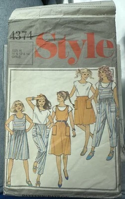 Style 4374 Sewing Pattern Child Dress Pinafore Jumpsuit Pants Top Sz 10-12-14 - Image 1 of 4
