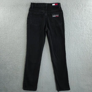 Vintage Tommy Hilfiger Jeans Womens 3 Black Slim Straight Flag Cotton Y2K 26x30 - Picture 1 of 16