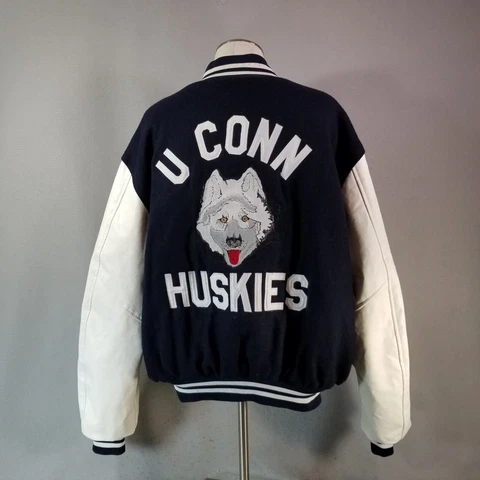 UConn Huskies Varsity jacket mens 2xl xxl blue wool heavy basketball embroidered Cover