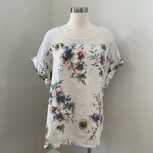NEW Lungo L’Arno Womens Plus 2X 100% Linen Floral Tunic Top Short Sleeve Shirt - Picture 1 of 10