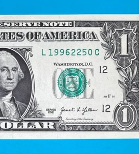 1996 February 25 : L 19962250 C $1 One Dollar Bill BIRTHDAY Note *UNC* - Picture 1 of 3