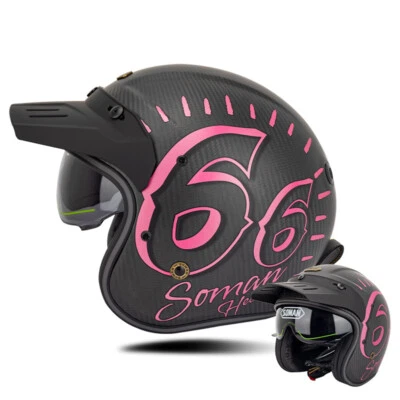 NUEVO Casco Retro Motocicleta Fibra de Carbono Punk Medio Casco Unisex Casco ECE/DOT Foto 1 de 4