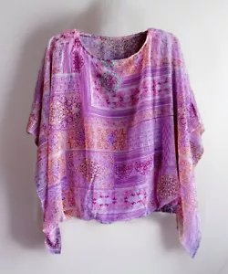 New Chico's Woman’s Sz 2 Costal Tile Bubble Hem Top Woven Pattern Blouse NWT - Picture 1 of 5