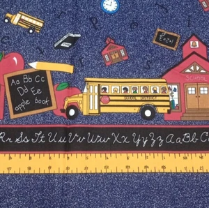 VTG 1996 100% Cotton Fabric School/Bus/Alphabet Theme Border Print By the 1/2 Yd - Picture 1 of 7