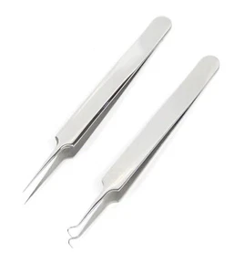 Professional Pointed Ingrown Hair Splinter Tip and Curve Tweezers Set - Picture 1 of 5