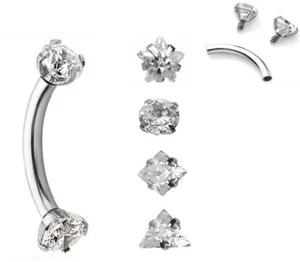 16G INTERNALLY THREADED 🔺 CZ GEM TRIANGLE STEEL EYEBROW RING VCH Tragus BARBELL - Picture 1 of 2