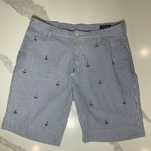Polo Ralph Lauren Shorts Men Size 32 Blue White Seersucker Striped Anchor Preppy - Picture 1 of 9