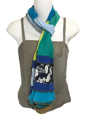 Art to Wear Scarf Ruffled Upcycled Patchwork Knit Elisabethan Blue Elis One Size - Image 1 of 4