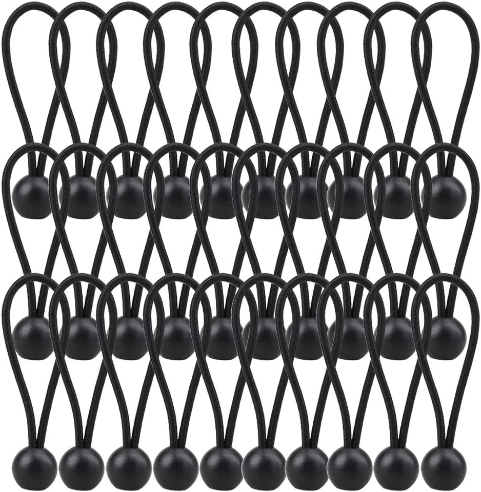 AOPRIE 30 Pack Bungee Balls, Black Ball Bungee Heavy Duty Heavyweight 4 Inches Tarp