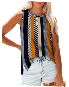 Womens Tank Tops Crewneck Loose Fit Basic Casual Summer X-Large E-khaki Stripe - Picture 1 of 7