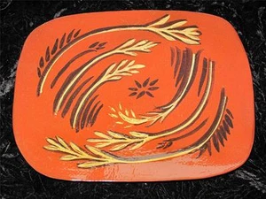 Striking Earthenware Serving Tray, Wheat Pattern High Gloss Brown Glaze - Picture 1 of 1