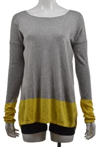 Vince Womens Sweater Size XS Gray Yellow Scoop Neck Long Sleeve Top Cotton - Picture 1 of 5