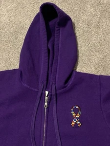 Damengröße Medium lila Hoodie-Jacke mit durchgehendem Reißverschluss Autism Awareness Puzzle-Band - Bild 1 von 13