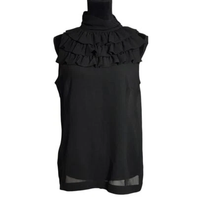 Esprit de.corp Sleeveless Ruffle Top in Black - Size Large - Image 1 of 4