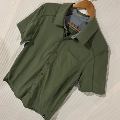 Smartwool Men’s Button Up Shirt Medium Short Sleeve Green Wool Trim Y-16 - Image 1 of 4