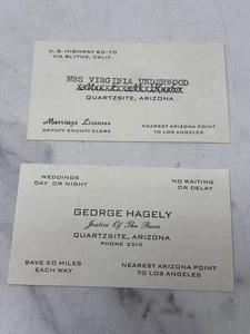 Vintage Quartzsite AZ Heiratsurkunde & Friedensrichter Karten Lot 2 - Bild 1 von 1