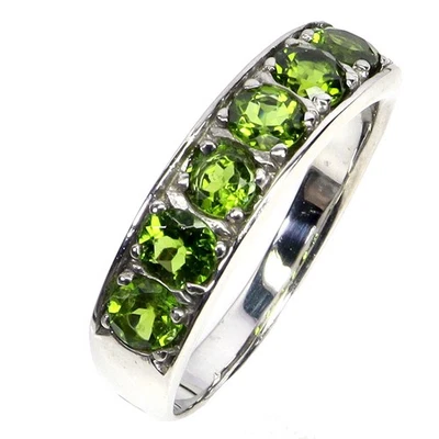 Anillo de plata de ley 925 redondo cromo diopsido 4 mm piedras preciosas joyería tamaño 8 Foto 1 de 4