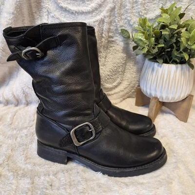 Frye Veronica Black Leather Boots Slouchy Western Moto Mid-calf Women's Sz 6 - Image 1 of 4